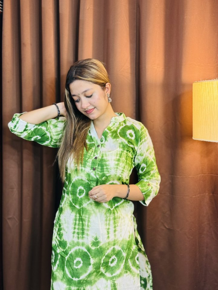 Green & White Tie-Dye Cotton Kurti – Casual & Festive Wear - Image 3